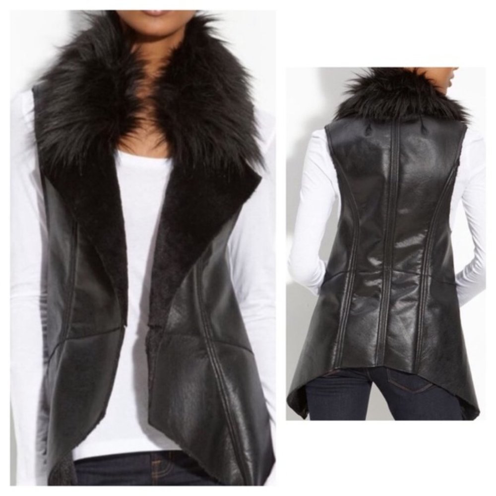 BAGATELLE Faux Suede/Fur waterfall vest with asymmetric hem - Size L